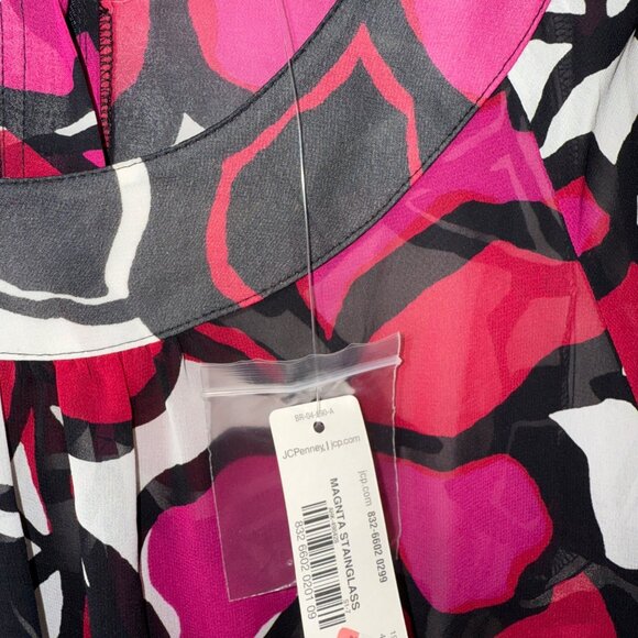 NWT Worthington Womens Large Sheer Floral Blouse Pink Red Black White - Picture 7 of 9